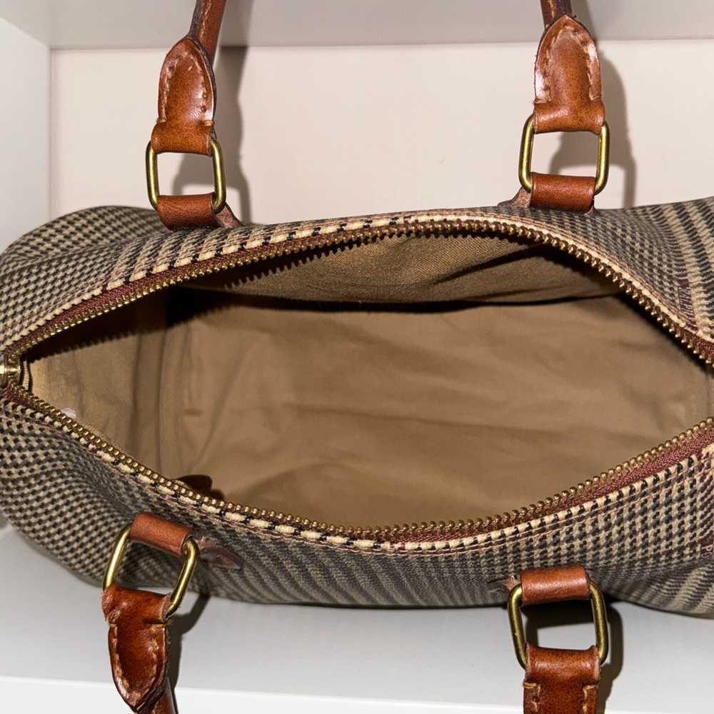 VINTAGE Y2K Polo Ralph Lauren Plaid Mini Boston Houndstooth Leather Handbag - Picture 6 of 8